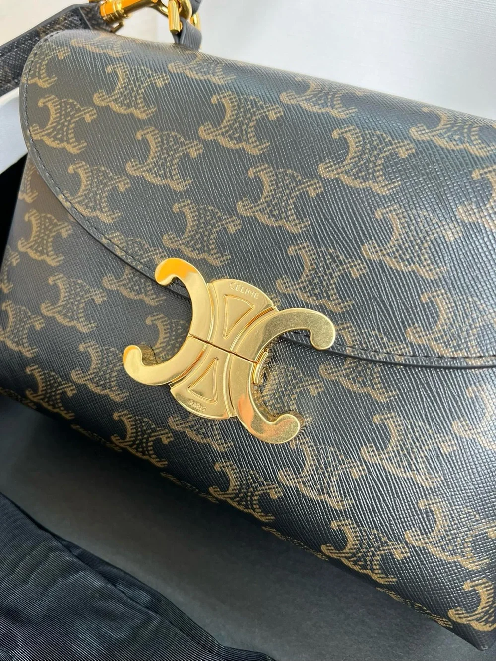 Celine Triomphe Top Handle Satchel in Brown with Gold Hardware